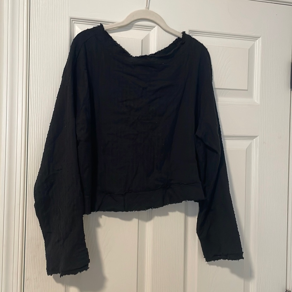 Free people open back black textured shirt